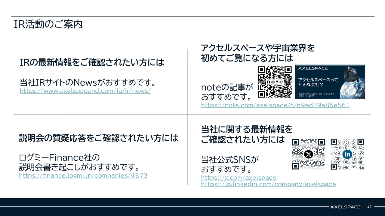 株式会社アクセルスペースホールディングス(402A) 2026年5月期 通期決算 決算説明資料スライド IR活動のご案内