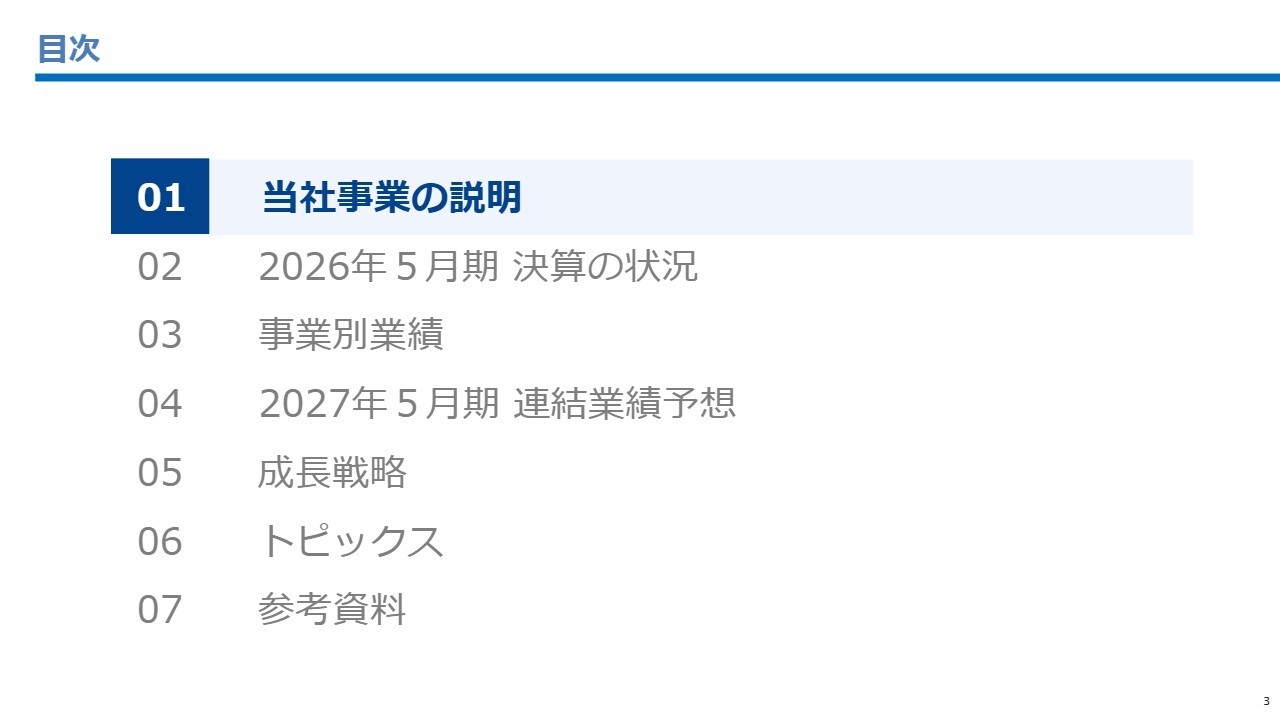 パシフィックネット(3021) 2026年5月期 決算説明資料スライド 目次