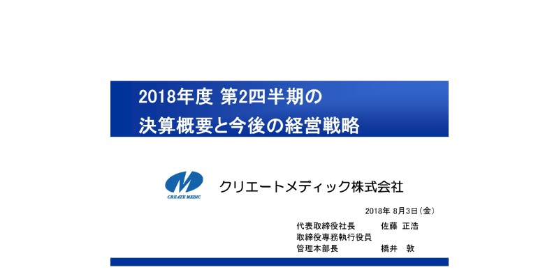 クリエートメディック、上期は増収増益　重点分野の泌尿器系製品拡販が順調